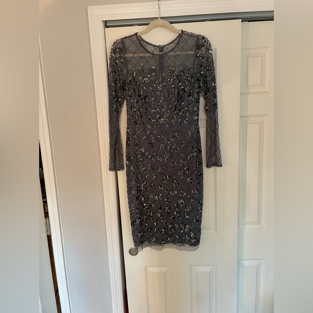 Grey beaded dress by Adrianna papell size 6